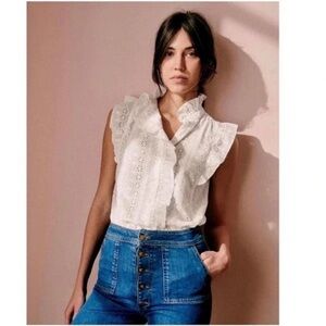 Sézane White Embroidered Cotton Top